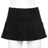 Pastel Goth Low Waist Black Micro Skirts Y2K Streetwear Pockets Patchwork A-line Skirt E-girl Aesthetics Outfits