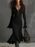 Fashion Elegant Temperament Zippered Horn Sleeve Knitted Fishtail