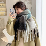 Winter Female Cashmere Plaid Scarf Women Blanket Scarves Wide Lattice Long Rainbow Shawl Wrap Warm Tippet
