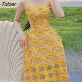 Lace Straped Dress Women 2023 Elegant Slash Collar Vacation Party Vestido Women's Clothing A-line Hook Flower