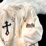 Embroidery Hoodies Women Autumn Harajuku Hip Hop Jacket Zip Up Hoodie Y2K Street Loose Casual Grunge Sweatshirt
