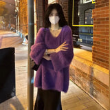 And Winter Fashion Loose Lazy Sweater Comfortable Imitation Sable Coat Female Purple French Gentle Wind Korean