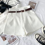 Pure Color High-Rise Thin Suit Shorts Wide Leg Pants With Belt Woman 2025