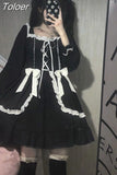 Bandage Black Long Sleeve Sexy Lolita Dress Women Streetwear Female Elegent Vintage Party Dresses