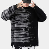 White Patchwork Pullovers Y2k Clothes Winter Sweaters Destroyed Ripped Sweater Men Harajuku Hole Knit Jumpers for