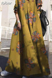Vintage Print Loose Long Dress For Women Lapel Half Sleeve Loose Waist Maxi Dresses Female 2023 Spring Fashion