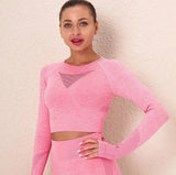 Women Sports Set Workout Sportswear Gym Clothing Fitness Long Sleeve Crop Top High Waist Leggings Sports