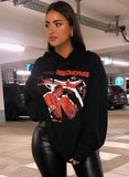 Character Print Black Pullover Hoodie
