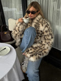 2025 Autumn And Winter New Temperament Fashion Leopard-Print Collar Imitation Fur