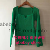 new spring sexy stylish sqaure collar full sleeves knitting pullover sexy slim T-shirt female top