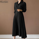 Pleated Fashion Elegant Work OL Party Casual Vestidos Shirtdress Vintage Dresses ZANZEA Women Spring Sleeved A-line Lapel