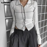 Punk White Techwear Gothic Women T-shirts Grunge Hip Hop Bodycon Patchwork Crop Tops Long Sleeve Basic Streetwear