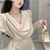 Blusas Mujer De Moda Korean Blouse for Wome Long Sleeve Tunic Temperament Shirts Irregular Bandage Vintage Blouses