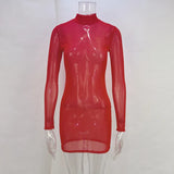 Toloer Women's Wear 2024 New Sexy See-Through High Elastic Silk Slip Long-Sleeved Dress Sunscreen Shirt Swimsuit Smock-Outfit