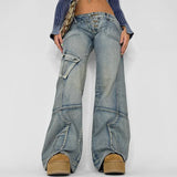 Seamed Pocket Straight Leg Cargo Jeans-Outfit