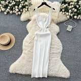 Women's Dress 2025 Summer Pure Desire Three-Dimensional Flowers Slimming Temperament Sling Knitted Hip