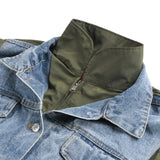 Casual Denim Patch Ruched Long Sleeve Padded