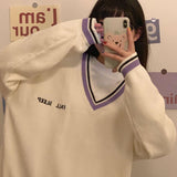 Sweaters Women Ulzzang Letter Chic Vintage V-neck Daily Oversize Girls Pullovers Student Fall Casual All-match Ins Women