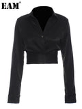 Women Black Short Single Button Casual Blouse New Lapel Long Sleeve Loose Fit Shirt Fashion Spring Autumn 2023