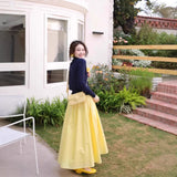 Medium Long Swing A Word Umbrella Skirt Women Summer Small College Wind Tight Waist Yellow