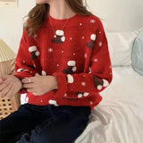 Christmas Cartoon Socks Sweater Women Loose Casual Round Neck Pullover Sweater Women Autumn And Winter New Snowflake