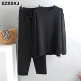 2 Pieces Set Women Knitted Tracksuit Turtleneck Sweater + Carrot Jogging Pants Pullover 2022 Sweater Set CHIC Knitted