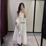 Summer New Women's Hollow Embroidery Fan Flute Dress Loose Leisure Bareback Sling
