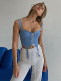 Blue Denim Lace Up Crop