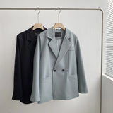 Solid Color Elegant Blue Blazer Women Jacket Women's Korean Style Loose V-neck Long Sleeve