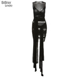 Chic See-Through Multilayer Mesh Sexy Lace Up Bodycon Mini Dresses Women Birthday Clothing Lady Sling Skinny Stretchy