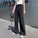 Quality 2022 Ice Silk Women's Pants High Waist Full-lenth Loose White Black Pants Casual Long Wide-leg Pants Women
