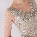 Modest V-neck Sleeveless Sequined Mini Slit Club