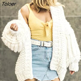 2023 Autumn And Winter Sweater Cardigan Bohemian Style Hand-knitted Bat Lantern Sleeve Sweater Jacket Female