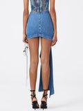 Fashion Women's Skirt High Waist Three-dimensional Rose Flower Asymmetric Blue Denim Short Skirts Summer 2023 New