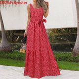 Print Bohemian Long Dress Celmia Women 2022 Summer Elegant Sleeveless Beach Maxi Sundress Casual Belted Party