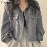 Women Jackets Solid Cool Short Style Coat Single Breasted Femme High Street Retro Corduroy All-match Outwear Minimalism