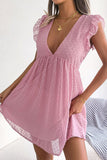 Dot Deep V Ruffle Shoulder Mini