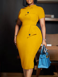 Women's Fashion Temperament OL Tongle Pencil Short-Sleeved Half-Necked Bag-Toot