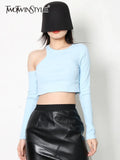 Casual Skinny Cut Out T Shirt For Women Round Neck Long Sleeve Solid Knitting T Shirts Female Summer Clothing