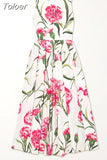 Colorblock Sleeveless Floral Dresses For Women Round Neck High Waist Mid Dress Female Fashion Elegant Summer 2023