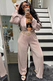 Fashion Rib Button Up Loose Blouse and PantS