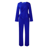Set Autumn And Winter New Fashion OL Lotus Leaf Side V Collar Blouse Trousers