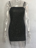 Fashion Women's Dress New Sleeveless Backless Slim Grid Diamonds Mini Spaghetti Strap Dresses Female Summer 2023