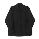 Women White Hollow Out Big Size Blouse New Lapel Long Sleeve Loose Fit Shirt Fashion Tide Spring Autumn 2023