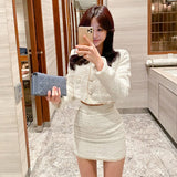 Autumn Winter Women Fashion Suits 2 Piece Sets Long Sleeve Single-Breasted White Short Coat And Elegant Mini Bodycon