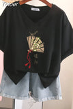 100% Cotton L-5XL Plus Size T Shirt Print Short Sleeve Women's Top Japanese Summer Sweet Couple V Neck Oversize T
