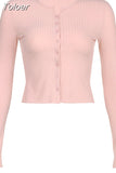 Ribbed Cotton Knitted Top Pink Japanese Fashion Softcore Kawaii Cropped Top Autumn Casual Basic Cardigan Women