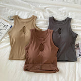 Women Hollow Out Tank Tops With Bra Pad O-Neck Y2K Crop Tops Sexy Off Shoulder Tank Tops For Women Streetwear