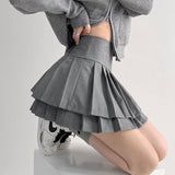 Preppy Style Double Pleated Skirt Women Korean Skort Summer Sexy Y2k High Waist Patchwork Solid Mini Skirt A-line