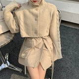 Korobov Korean Long Sleeve Streetwear Crop Cardigans Vintage Single Breasted Knit Turtleneck Cardigan Sweet Japanese